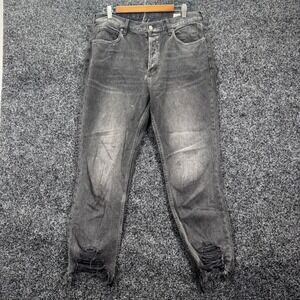 Free People We The Free Black Distressed Mid Rise Straight Leg Jeans Size 30